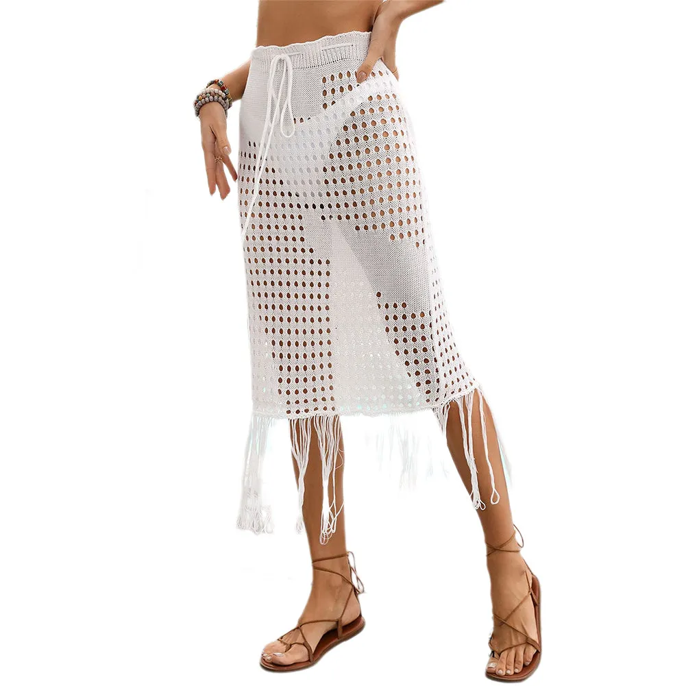YESFASHION Bikini Tassel Seaside Blouse Skirt Knitted Skirt Women