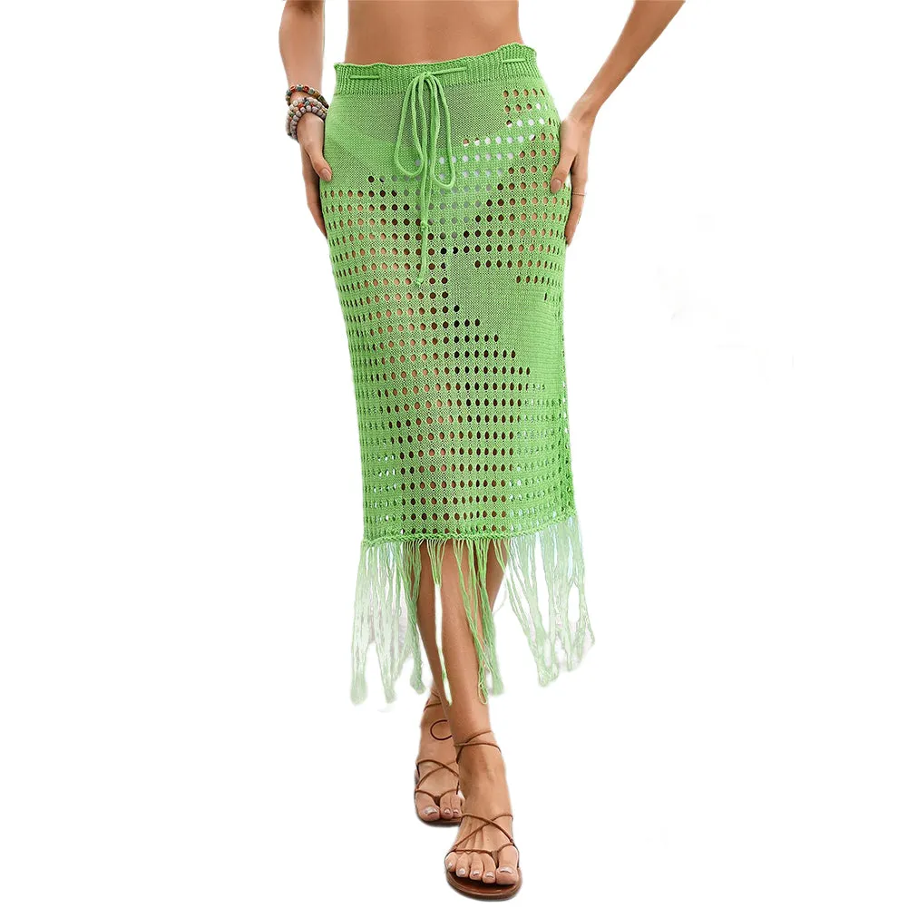 YESFASHION Bikini Tassel Seaside Blouse Skirt Knitted Skirt Women