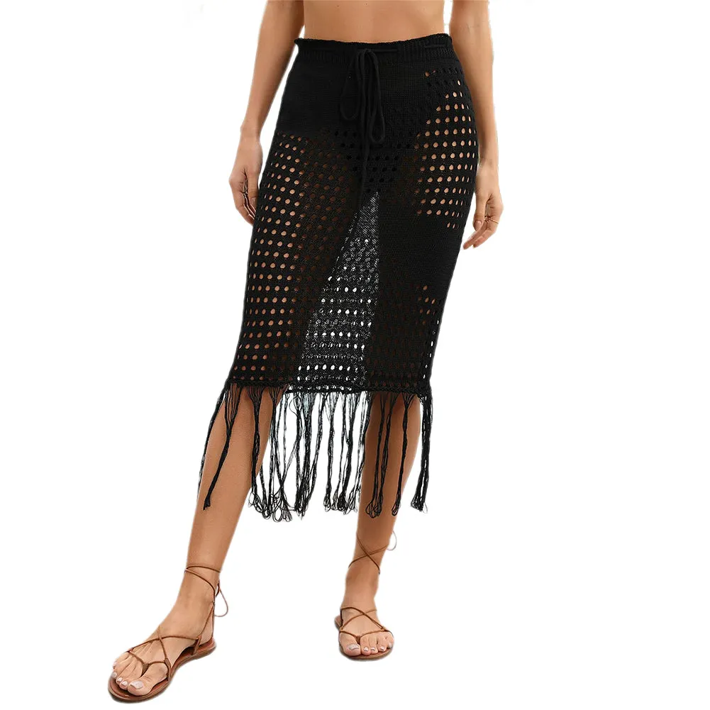 YESFASHION Bikini Tassel Seaside Blouse Skirt Knitted Skirt Women